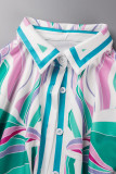 Rose Red Casual Print Patchwork Buckle Turndown Collar Tops