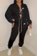 Black Street Print Chains Hooded Collar Long Sleeve Two Pieces
