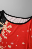 Red Casual Print Patchwork O Neck Tops