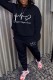 Black Casual Print Basic O Neck Long Sleeve Two Pieces