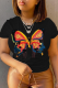 Black Street Vintage Butterfly Print Patchwork Letter O Neck T-Shirts