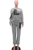 Red Casual Letter Print Basic O Neck Long Sleeve Two Pieces