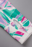 Rose Red Casual Print Patchwork Buckle Turndown Collar Tops