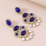 Blue Casual Daily Party Geometric Patchwork Rhinestone Earrings