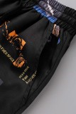 Black Fashion Casual Print Basic Regular Trousers