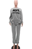 Red Casual Letter Print Basic O Neck Long Sleeve Two Pieces