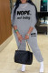 Grey Casual Letter Print Basic O Neck Long Sleeve Two Pieces