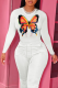 White Street Daily Butterfly Print Patchwork O Neck Tops