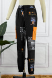 Black Fashion Casual Print Basic Regular Trousers