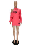 Pink Sexy Casual Print Basic O Neck Long Sleeve Two Pieces