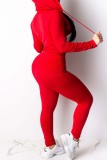 Red Casual Letter Print Basic Hooded Collar Long Sleeve Two Pieces