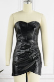 Brown Sexy Solid Patchwork Asymmetrical Strapless One Step Skirt Dresses
