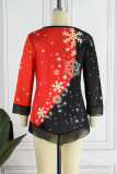 Red Casual Print Patchwork O Neck Tops