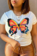 White Street Vintage Butterfly Print Patchwork Letter O Neck T-Shirts