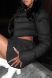 Black Casual Solid Basic Long Sleeve Two Pieces