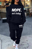 Red Casual Letter Print Basic O Neck Long Sleeve Two Pieces