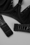 Black Sexy Solid Hollowed Out Patchwork Backless Lingerie