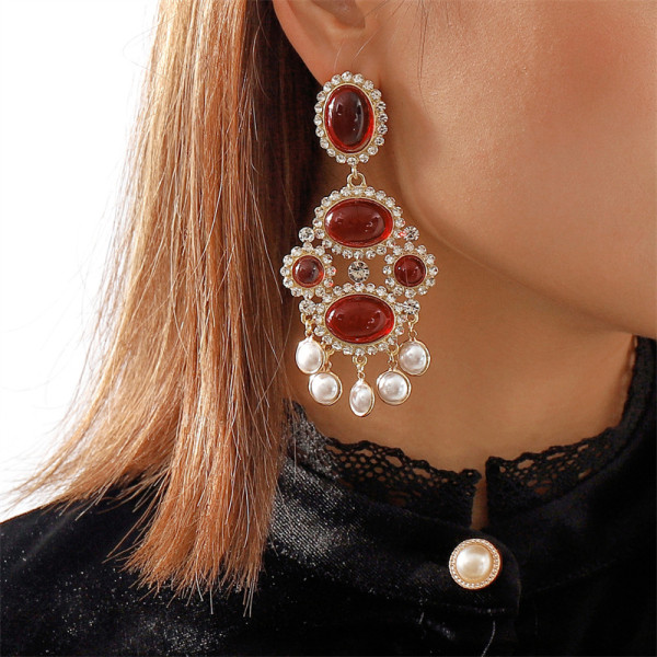 Red Casual Daily Party Geometric Patchwork Rhinestone Earrings
