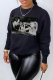 Black Street Vintage Print Patchwork O Neck Tops