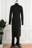 Grey Casual Print Patchwork Slit Half A Turtleneck Long Sleeve Two Pieces