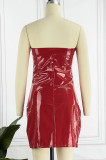 Burgundy Sexy Solid Backless Strapless Sleeveless Dress Dresses