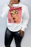 White Street Vintage Print Letter O Neck Tops