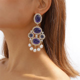 Blue Casual Daily Party Geometric Patchwork Rhinestone Earrings