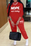 Red Casual Letter Print Basic O Neck Long Sleeve Two Pieces