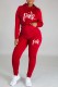Red Casual Letter Print Basic Hooded Collar Long Sleeve Two Pieces