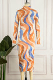 Multicolor Sexy Print Patchwork Half A Turtleneck Pencil Skirt Dresses