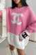 Pink Casual Letter Patchwork O Neck Tops
