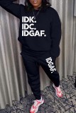 Red Casual Letter Print Basic O Neck Long Sleeve Two Pieces