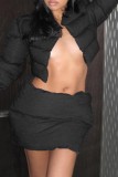 Black Casual Solid Basic Long Sleeve Two Pieces