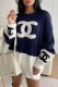 Blue Casual Letter Patchwork O Neck Tops