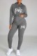 Grey Casual Letter Print Basic Hooded Collar Long Sleeve Two Pieces