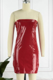 Burgundy Sexy Solid Backless Strapless Sleeveless Dress Dresses
