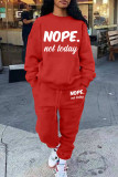 Red Casual Letter Print Basic O Neck Long Sleeve Two Pieces