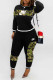 Green Casual Camouflage Print Patchwork Letter O Neck Long Sleeve Two Pieces