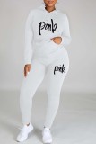 Red Casual Letter Print Basic Hooded Collar Long Sleeve Two Pieces