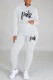 White Casual Letter Print Basic Hooded Collar Long Sleeve Two Pieces