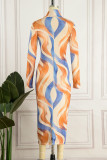 Multicolor Sexy Print Patchwork Half A Turtleneck Pencil Skirt Dresses