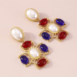 Blue Red Daily Party Simplicity Patchwork Hollowed Out Earrings