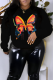 Black Street Vintage Butterfly Print Patchwork Letter O Neck Tops