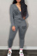 Grey Casual Print Patchwork Zipper Hooded Collar Long Sleeve Two Pieces