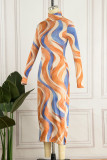 Multicolor Sexy Print Patchwork Half A Turtleneck Pencil Skirt Dresses