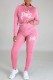 Pink Casual Letter Print Basic Hooded Collar Long Sleeve Two Pieces
