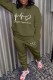 Green Casual Print Basic O Neck Long Sleeve Two Pieces