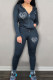 Black Casual Print Patchwork Zipper Hooded Collar Long Sleeve Two Pieces