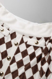 Coffee Elegant Print Patchwork Off the Shoulder Pencil Skirt Dresses