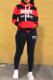Pink Casual Letter Striped Print Patchwork Contrast Hooded Collar Long Sleeve Two Pieces